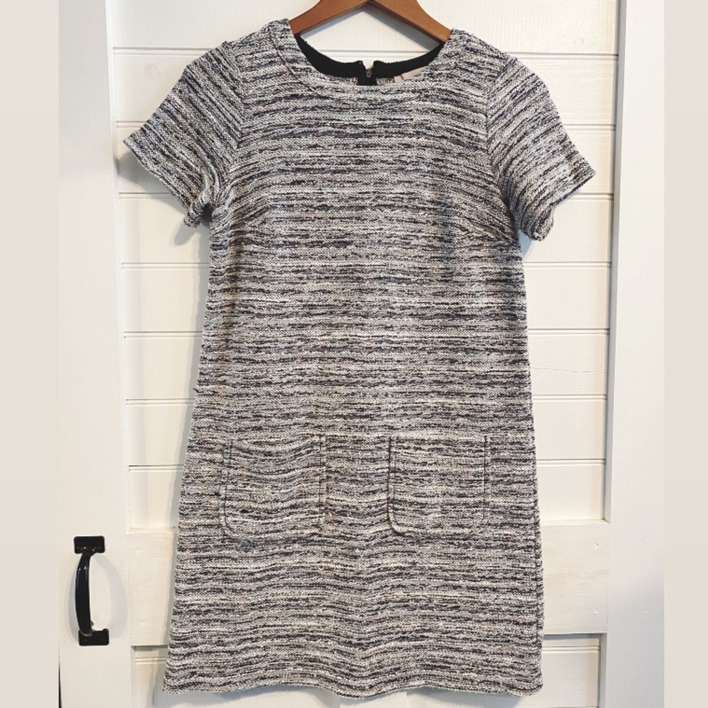 LOFT Multicolor White/Gray Tweed Dress